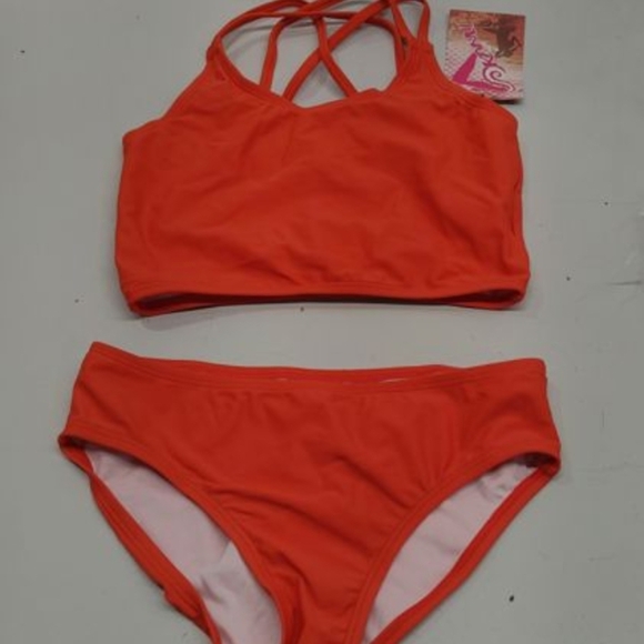 Kanu Surf Red Bikini Sporty Criss-Cross Design, New W Tag, Kids 12 - Picture 2 of 2